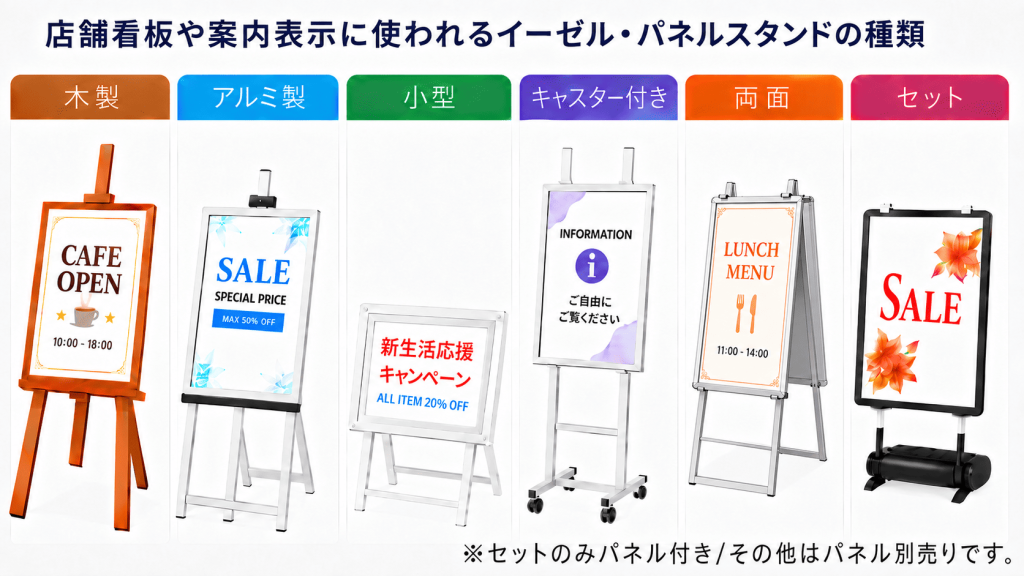 店舗で使われるイーゼル・パネルスタンドの種類