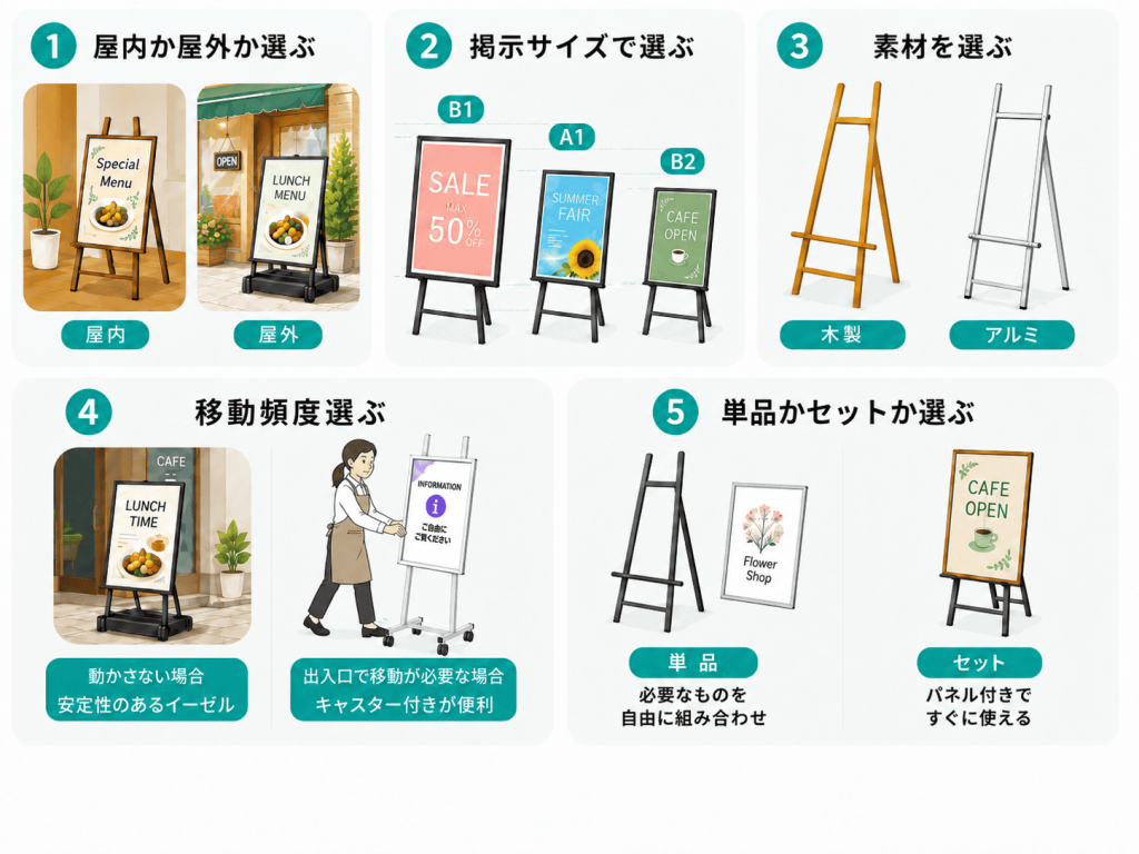 店舗用イーゼル・パネルスタンドの選び方5つのポイント